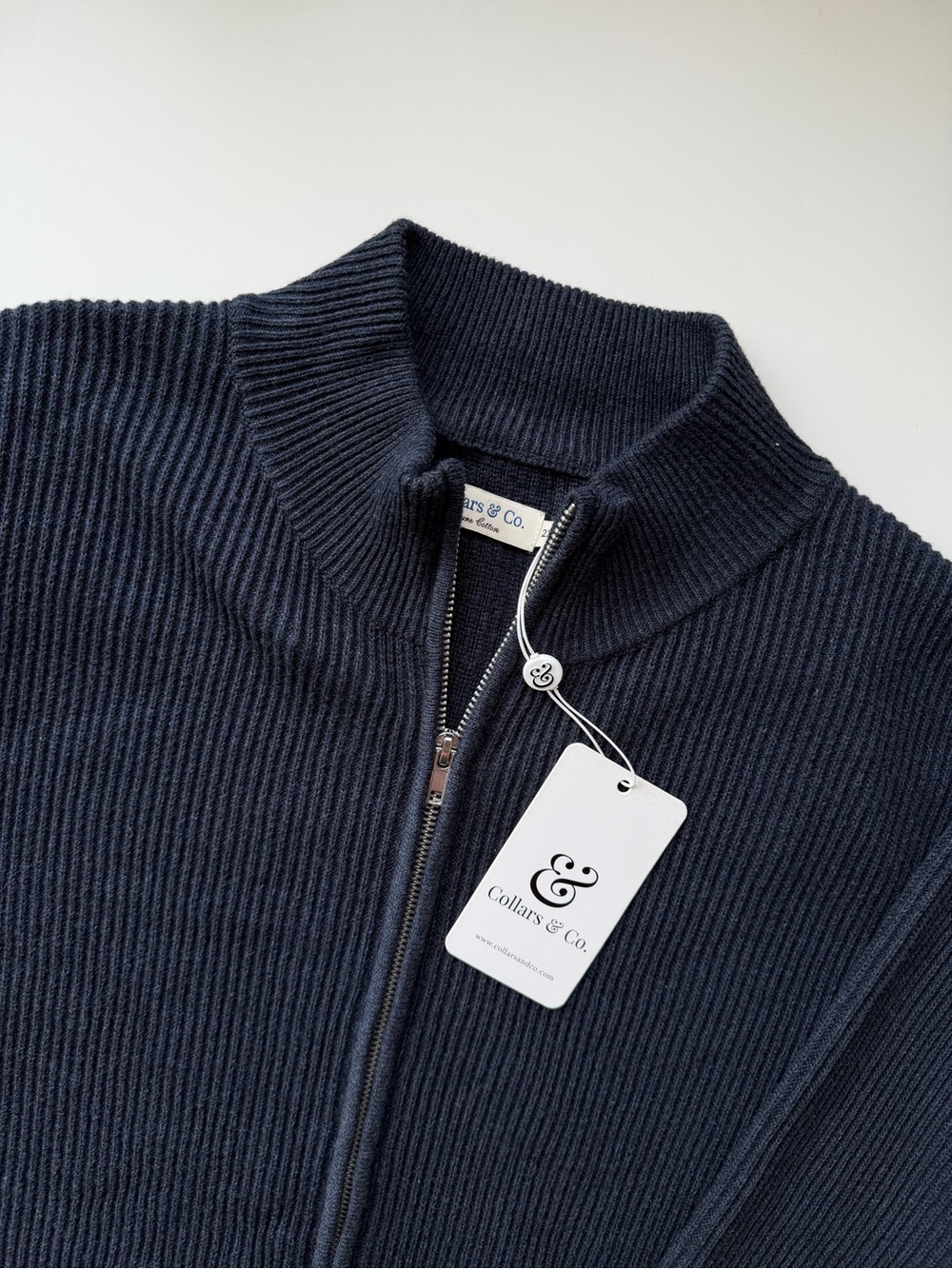 Collars & Co Men’s Navy Ribbed Zip-Up Sweater